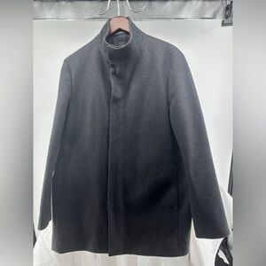 THEORY Melange Charcoal Grey stand collar coat